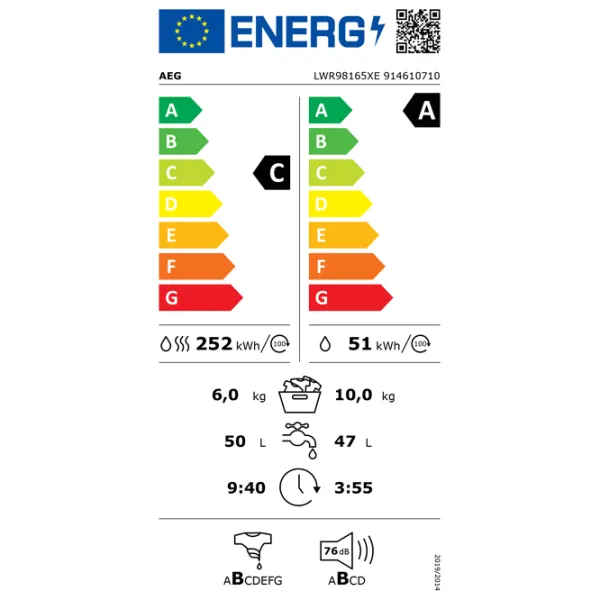 Mașină de spălat cu uscător AEG LWR98165XE 10 kg / 1600 rpm / White photo 5