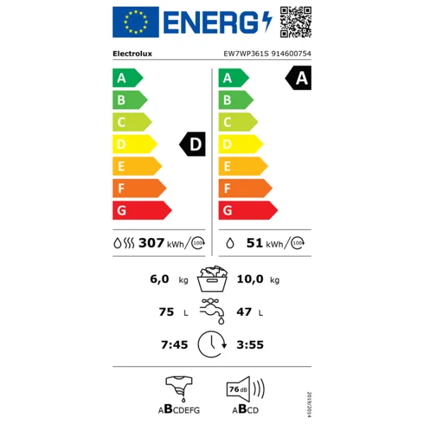Mașină de spălat cu uscător Electrolux EW7WP361S 10 kg / 1600 rpm / White photo 5