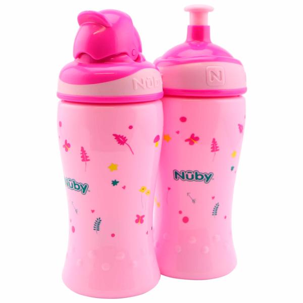 Sticluță cu pai Nuby NV04017PINK 360 ml 18 luni/ Silicon/ Pink photo 2