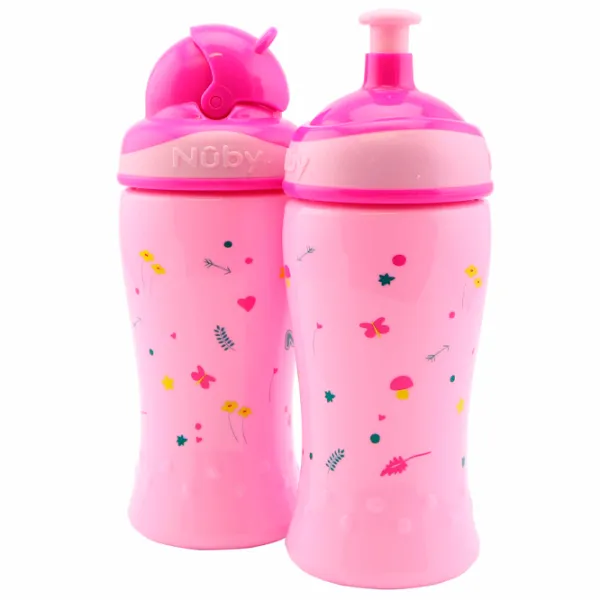 Sticluță cu pai Nuby NV04017PINK 360 ml 18 luni/ Silicon/ Pink photo 3