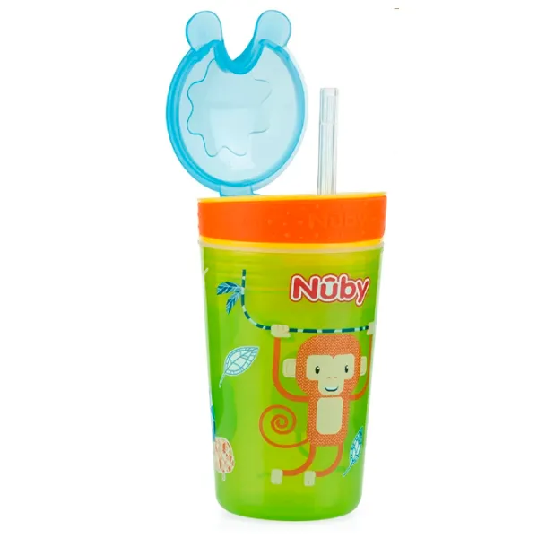 Sticluță cu pai Nuby ID10373 270 ml 24 luni/ Plastic/ Multicolor photo 3