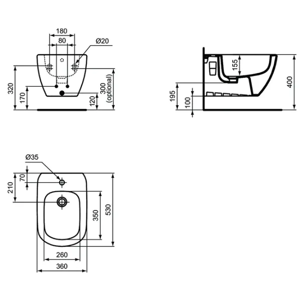 Биде Ideal Standard TESI T3552V1 Фарфор photo 2