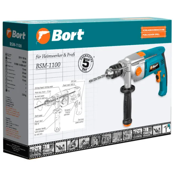 Mașină de găurit Bort BSM-1100 1100 W / 3000 rot/min photo 2
