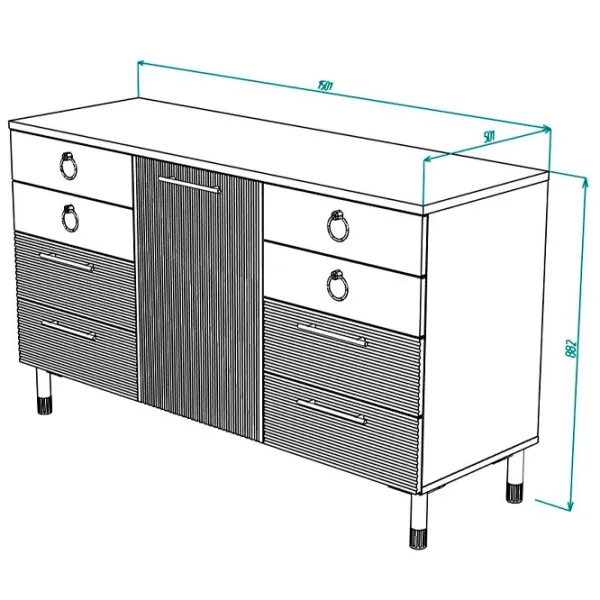 Comodă ML-Mobila Velvet №12 88.2 x 150.1 x 50.1/ PAL/ Laguna Soft photo 3 Comodă ML-Mobila Velvet №12 88.2 x 150.1 x 50.1/ PAL/ Laguna Soft photo 3