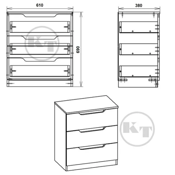 Комод KompaniT 3М Wenge 69см x 61см x 38см/ ЛДСП/ Бежевый photo 2 Комод KompaniT 3М Wenge 69см x 61см x 38см/ ЛДСП/ Бежевый photo 2