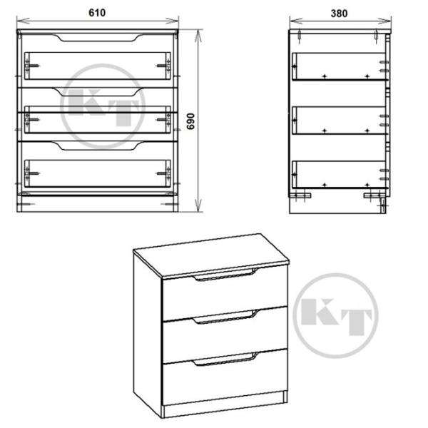 Комод KompaniT 3М Wenge 69см x 61см x 38см/ ЛДСП/ Бежевый photo 2 Комод KompaniT 3М Wenge 69см x 61см x 38см/ ЛДСП/ Бежевый photo 2