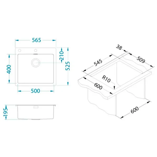 Кухонная мойка Alveus Pure 70 56.5 x 52.5 / Нержавеющая сталь / Antracit photo 2
