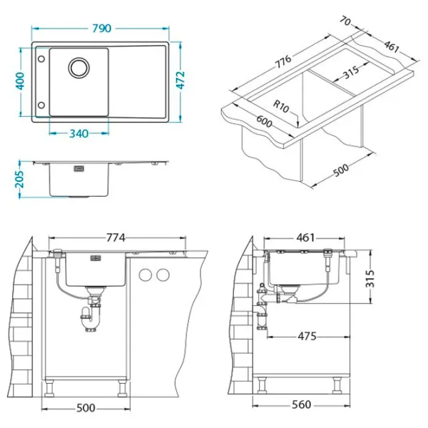 Кухонная мойка Alveus Stricto 10 R 79 x 47.2 / Нержавеющая сталь / Серебряный photo 3