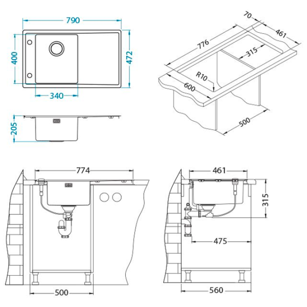 Кухонная мойка Alveus Stricto 10 R 79 x 47.2 / Нержавеющая сталь / Серебряный photo 3