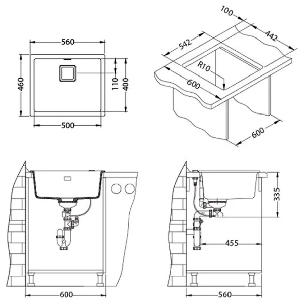 Кухонная мойка Alveus Quadrix 50 56 x 46 / Натуральный камень / Белый photo 2