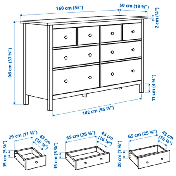 Комод Ikea Hemnes 96см x 160см x 50см/ МДФ/ Белый photo 7