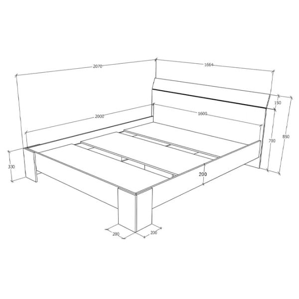 Кровать Haaus Pedro 160 x 200 см/ ЛДСП/ Бронзовый дуб photo 3