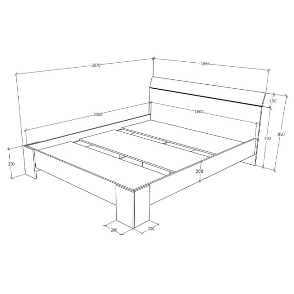 Кровать Haaus Pedro 160 x 200 см/ ЛДСП/ Бронзовый дуб photo 3