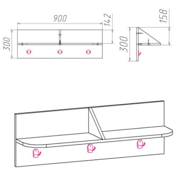 Вешалка KompaniT В-3 ЛДСП/ Дуб Сонома photo 2 Вешалка KompaniT В-3 ЛДСП/ Дуб Сонома photo 2