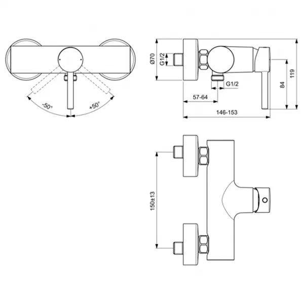 Baterie pentru duș Ideal Standard Ceraline BC200AA Alamă photo 4
