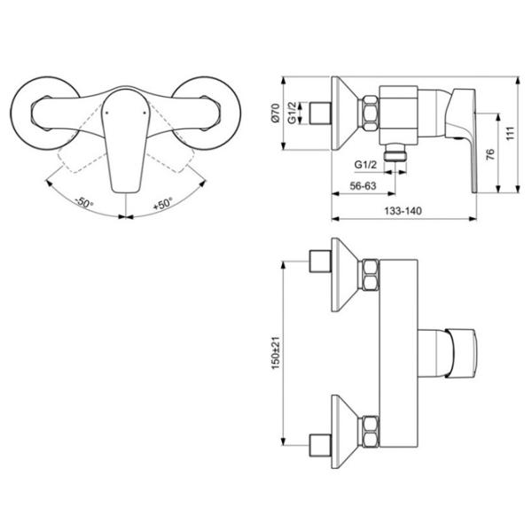 Baterie pentru duș Ideal Standard Cerafine D BC493AA Alamă photo 3