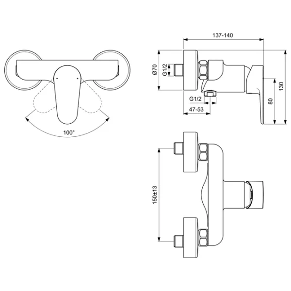 Baterie pentru duș Ideal Standard Cerafine O BC499XG Alamă photo 3