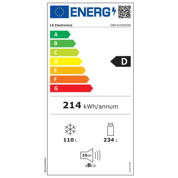 Frigider LG GBV3100DSW cu congelator jos 344 l / 186 cm / White photo 8