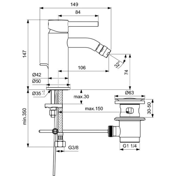 Baterie pentru bideu Ideal Standard Ceraline BC197XG Alamă photo 2