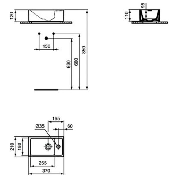Lavoar Ideal Standard Standard Tempo Dreptunghiular/ Deasupra blatului/ White photo 3