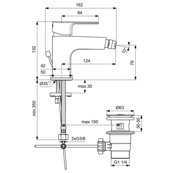 Baterie pentru bideu Ideal Standard Cerafine D BC492AA Alamă photo 2
