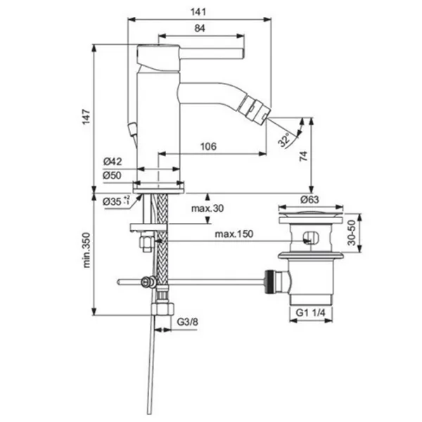 Смеситель для биде Ideal Standard Ceraline BC197AA Латунь photo 2
