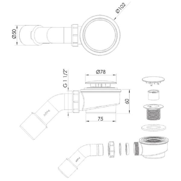 Сифон для ванны New Trendy S-0040 102 мм/ Полипропилен photo 2