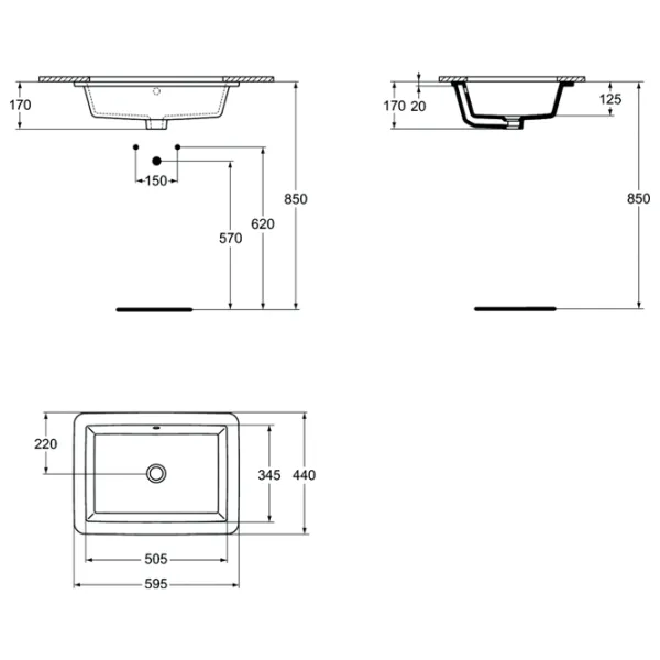 Lavoar Ideal Standard Strada Dreptunghiular/ Sub blat/ White photo 2