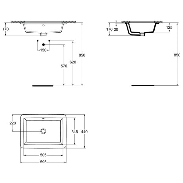 Lavoar Ideal Standard Strada Dreptunghiular/ Sub blat/ White photo 2