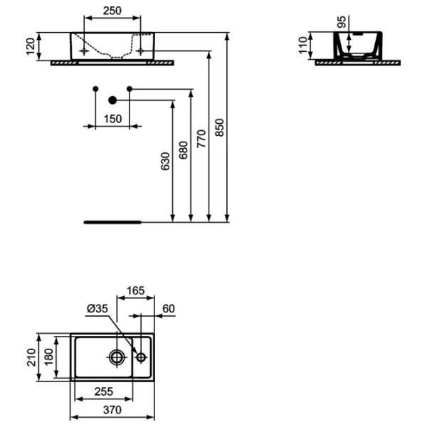 Умывальник Ideal Standard Tempo DR Прямоугольная/ Над прилавком/ Белый photo 2
