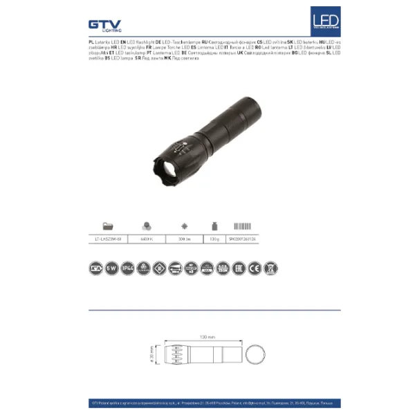 Фонарик GTV LT-LKSZ3W-60 Черный photo 2