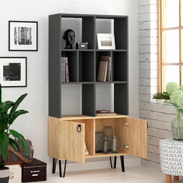 Dulap cu polițe Showdeko Bene Bookcase 166 x 80 x 30/ PAL/ Grey photo 3
