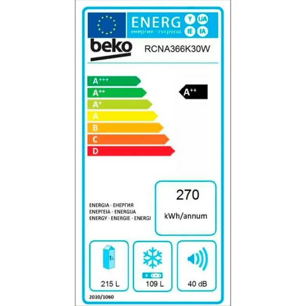 Холодильник Beko RCNA366K30W с нижней морозильной камерой 324 л / 185.2 cm / Белый photo 7