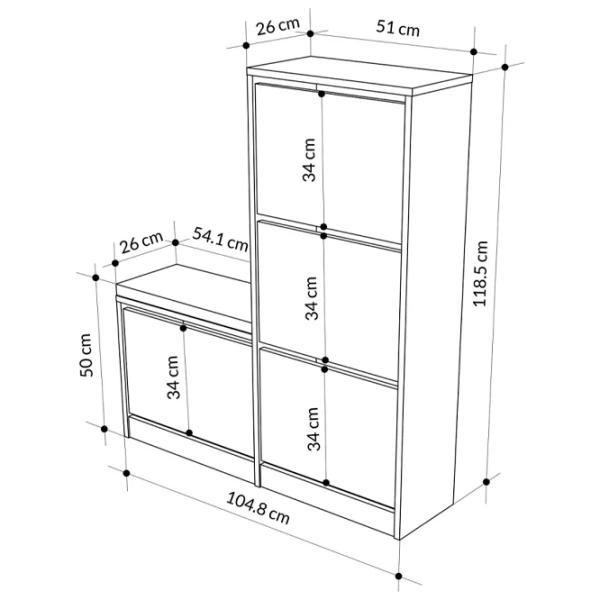 Обувной шкаф Showdeko M.AK.23973.2 118.5см x 104.8см x 26см/ White/ Белый photo 2