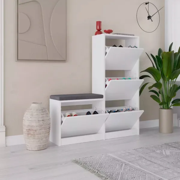 Обувной шкаф Showdeko M.AK.23973.2 118.5см x 104.8см x 26см/ White/ Белый photo 4