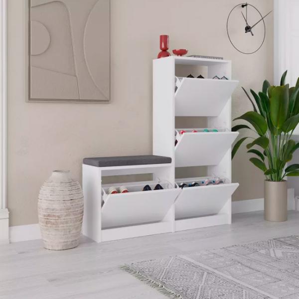 Обувной шкаф Showdeko M.AK.23973.2 118.5см x 104.8см x 26см/ White/ Белый photo 4
