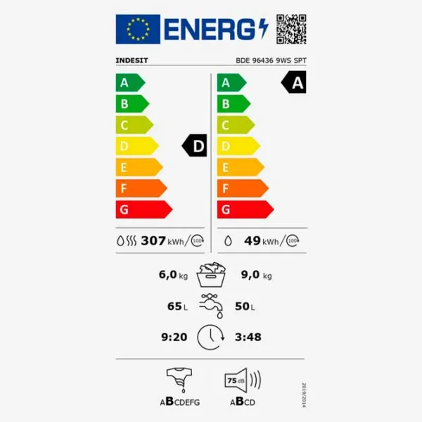 Стиральная машина с сушкой Indesit DE 96436 EWSV 9 кг / 1400 об/мин / Белый photo 6