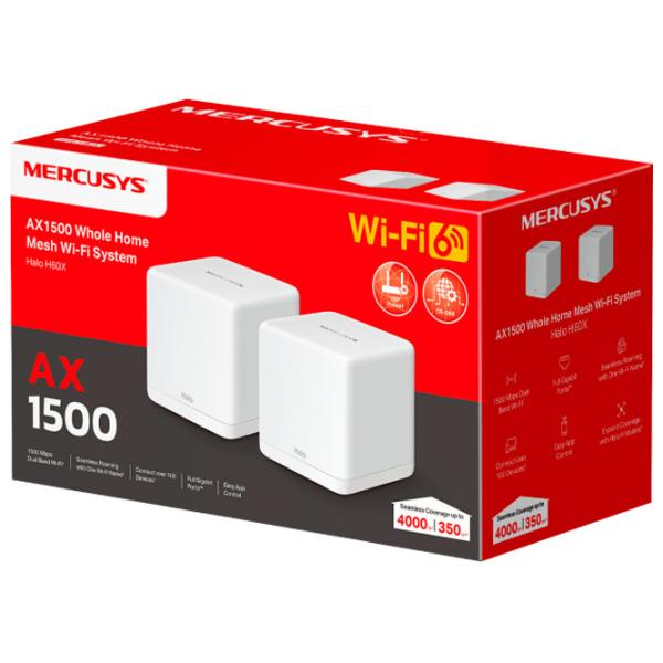 Wi-Fi Router Mercusys Halo H60X(2-pack) 300 Mbit/ s/ 1201 Mbit/ s/ White photo 5
