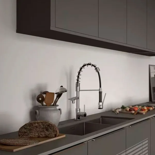 Смеситель для кухни Ferro F-Master BFE41 Однорычажный/ выдвижной/ Латунь/ Чёрный/ Хром photo 4 Смеситель для кухни Ferro F-Master BFE41 Однорычажный/ выдвижной/ Латунь/ Чёрный/ Хром photo 4