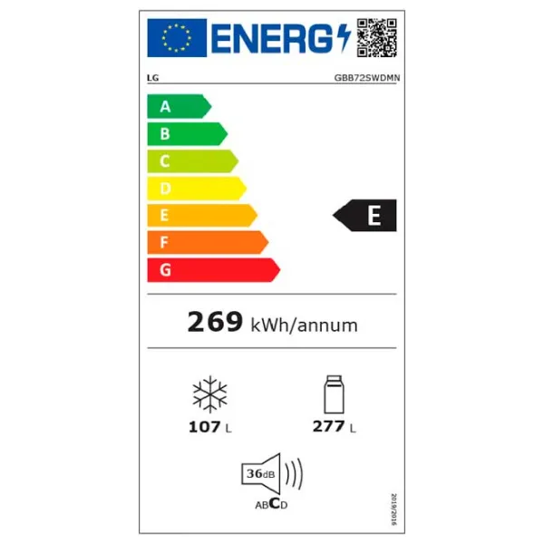 Frigider LG GBB72SWDMN cu congelator jos 384 l / 203 cm / White photo 5