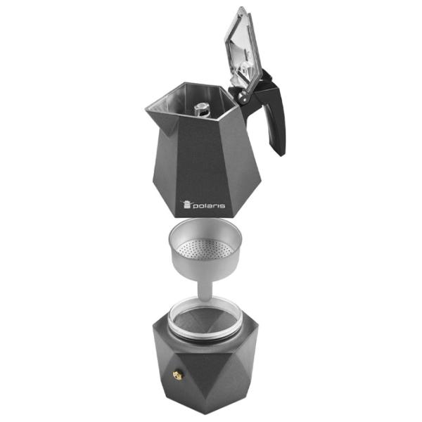 Гейзерная кофеварка Polaris Kontur-4C 0.3л / Алюминий / Черный photo 2