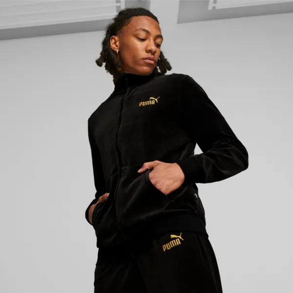 Hanorac pentru bărbați Puma Ess+ Minimal Gold Velour Track Jacket Drept/ Black photo 3