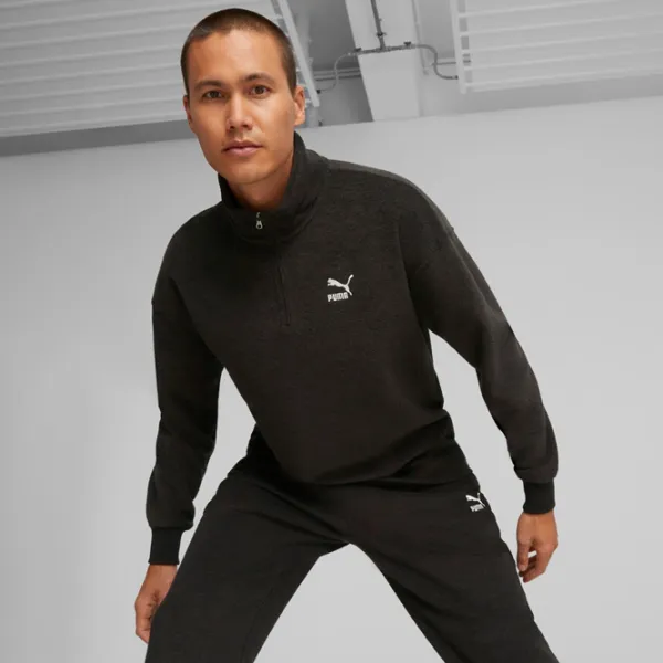 Hanorac pentru bărbați Puma Classics Fleece Half Zip Drept/ Black photo 3