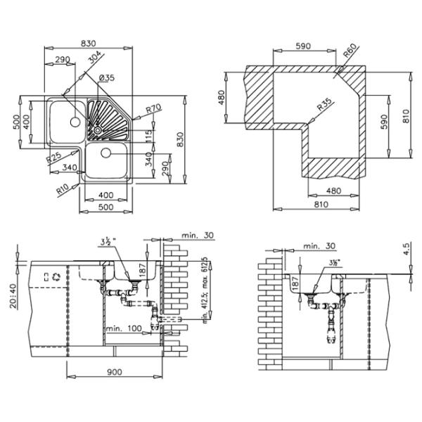 Кухонная мойка Teka Classic Angular 2B 83 x 83 / Нержавеющая сталь / Серебряный photo 3