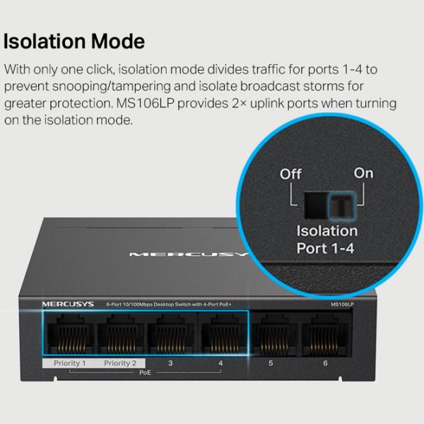 Switch Mercusys MS106LP Black photo 5