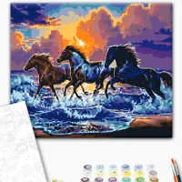 Картина по номерам BrushMe Табун черных лошадей 50 x 40 см/ Горизонтальная photo 2
