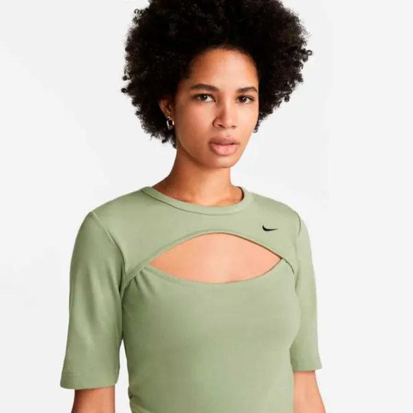 Tricou pentru femei Nike W Nsw Essntl Hlslv Top Cutout 5% spandex/ elastan/ Green photo 3