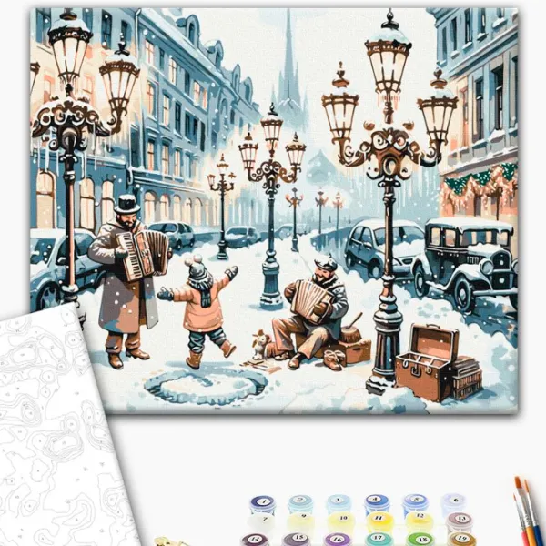 Картина по номерам BrushMe Однажды на заснеженной улице 50 x 40 см/ Горизонтальная photo 2