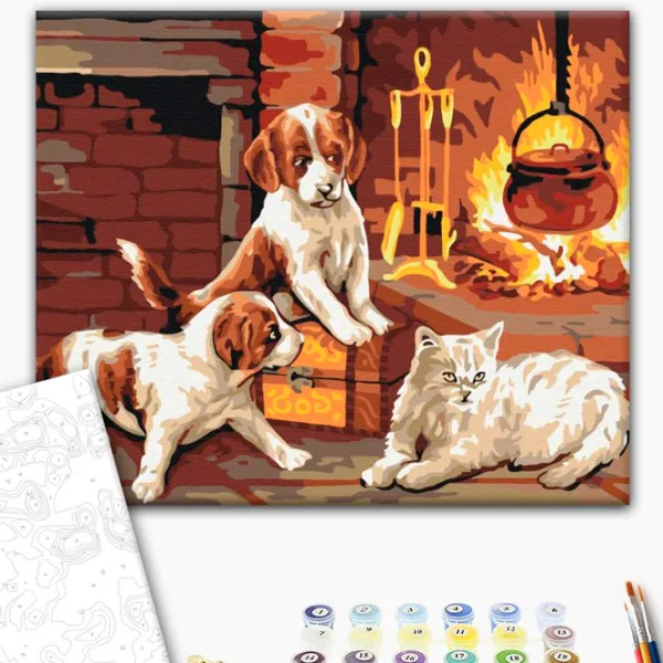 Картина по номерам BrushMe Домашние любимцы у камина 50 x 40 см/ Горизонтальная photo 2 Картина по номерам BrushMe Домашние любимцы у камина 50 x 40 см/ Горизонтальная photo 2