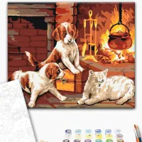 Pictură pe numere BrushMe Animalele dragi lângă șemineu 50 x 40 cm/ Orizontală photo 2